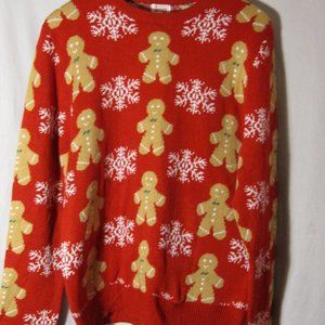 Omg Ugly Christmas Sweater Gingerbread Men Red L